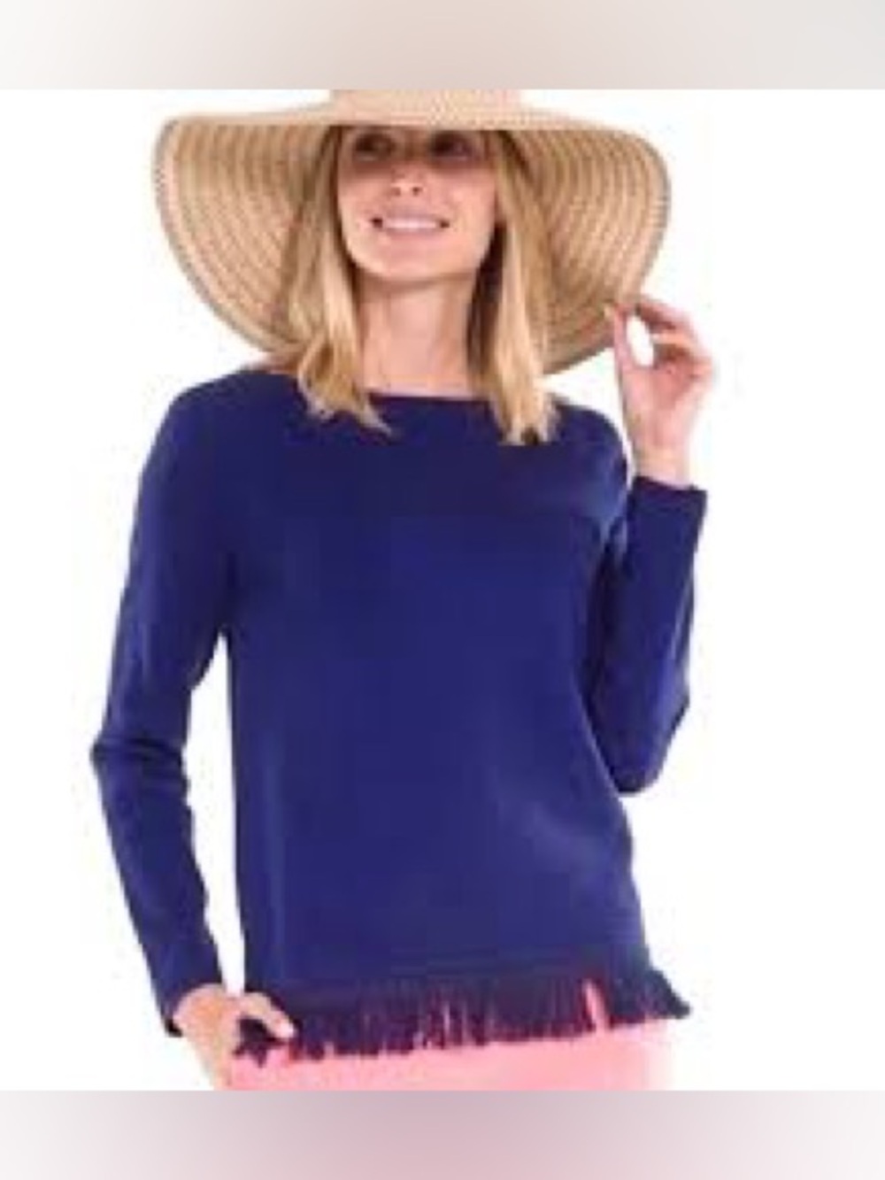 Sail to Sable Navy Fringe-Hem Crewneck Sweater